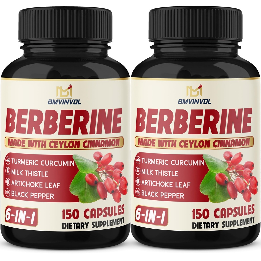 2 Packung Berberin HCl- Plus Ceylon Zimt, Kurkuma, Mariendistel, Artischocke, Schwarzer Pfeffer, Berberin HCI Wurzelergänzungen Pillen - Immunsystem