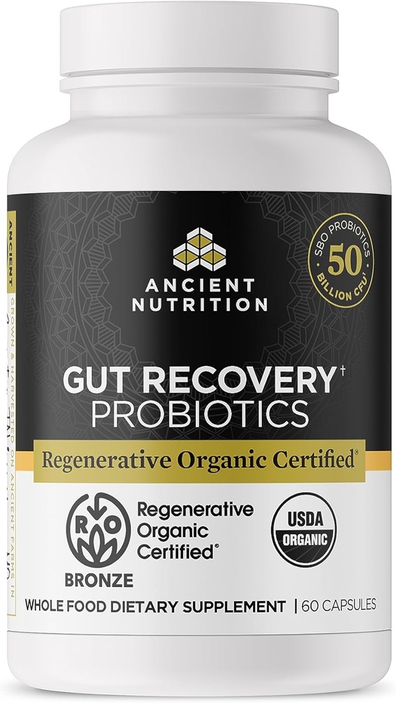 Probiotici certificati biologici rigenerativi per il Gut Recovery, Probiotics Gut Recovery, per la digestione sana e il supporto della funzione del sistema immunitario, 50 miliardi di CFU* Per Serving, 60 Conte