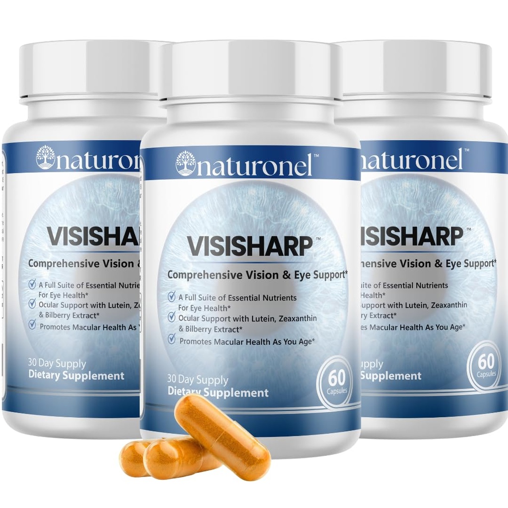 Visisharp – Eye Vitamin (3-Pack) Eye Supplement for Adults with Lutein, Zeaxanthin, Bilberry, Eyebright & Antioxidants | Natural Ingredients, Non-GMO, Made in USA, GMP Certified – Eye Supplements