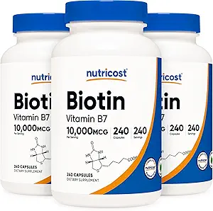 Nutricost Biotin (Vitamin B7) 10.000mcg, 240 Caps (3 Flaschen) - Non-GMO, Glutenfrei