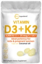 Micro Ingredients Vitamin D3 1.000 IE + K2 MK-7 25 mcg, 300 Softgels | Virgin Coconut Oil | 2-in-1 Knochen, Immune & Heart Support | Einfach zu schlucken, Nicht-GVO