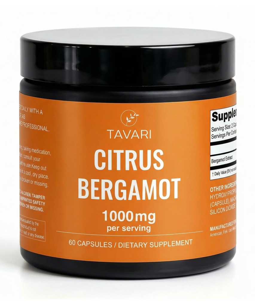 Citrus Bergamot 1000mg - Supports Heart Health, Cholesterol & Pressure Management - Non-GMO, Gluten-Free, GMP Certified - Made in USA, 60 Count (1 Vegetarian Capsule Per Day)