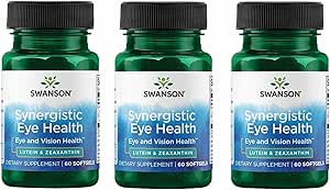 Swanson Lutein & Zeaxanthin Synergistic Eye Health Vision Retina Macula Supplement (Lutein 20 mg & OmniXan Zeaxanthin 2 mg) 60 Softgels Sgels (3 pacchetto)