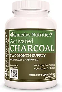 Nutrizione di Remedy Charcoal attivato | 1.000 mg, 60 Vegan capsule Integratore alimentare