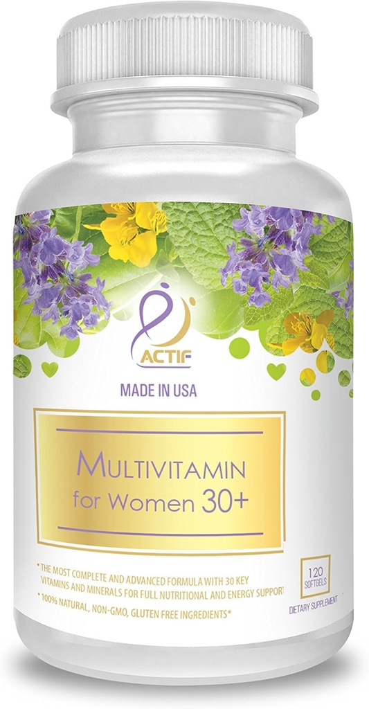 ACTIF Multivitamin für Frauen Alter 30+ mit 30 Bio Vitaminen und Bio Kräutern, Non-GMO, Made in USA, 2-Month Supply