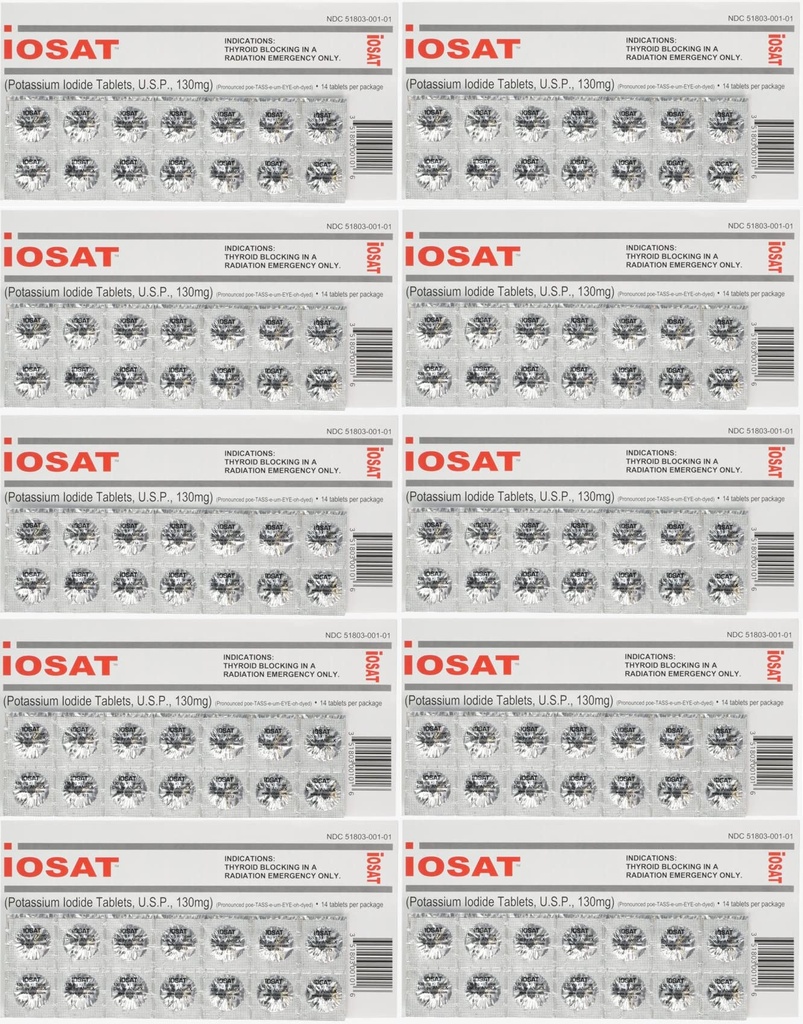 Iodide de potassium comprimés, 130 mg (14 comprimés chacun) - 10 boîtes