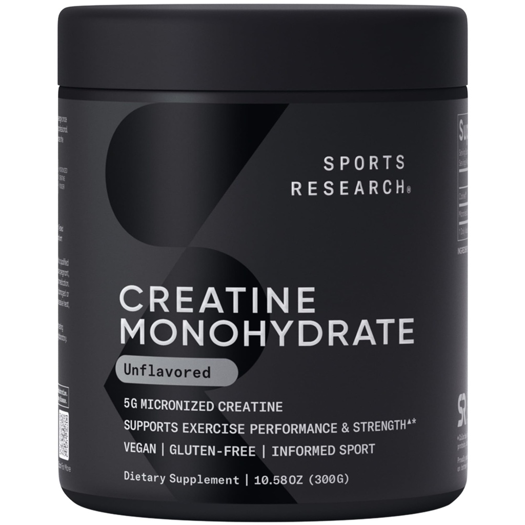 Sportforschung Creatine Monohydrate - Gewinnen Sie Lean Muscle, Verbesserung der Leistung und Stärke und Unterstützung Workout Erholung - 5 g Micronized Creatine - 10.58 oz