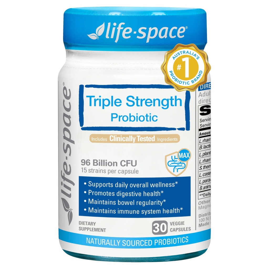 Life-Space Triple Strength Broad Spectrum Probiotic, 96 Billion CFU & 15 Diverse Strains, Fortgeschritten für Verdauungs- und Immungesundheit, Probiotika für Frauen & Männer - 30 Veg Capsules