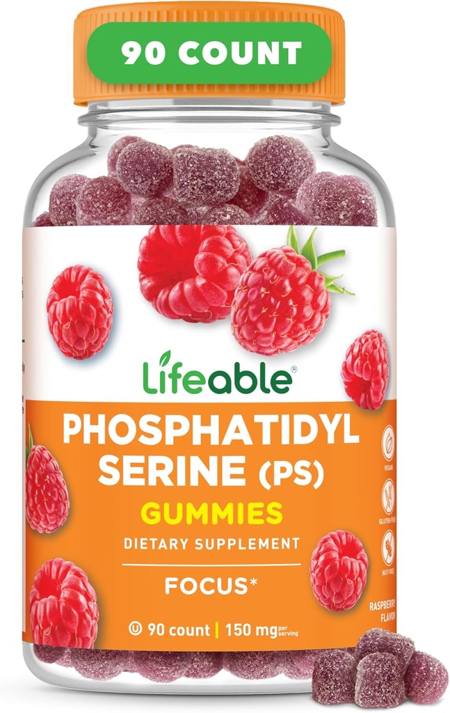 Lebensfähige Phosphatidylserine Gummies (PS) | 150mg | Great Tasting Focus Supplement | Memory and Focus Supplements for Adults | Vegetarian Focus Vitamins for Men, Women | 90 Gummies