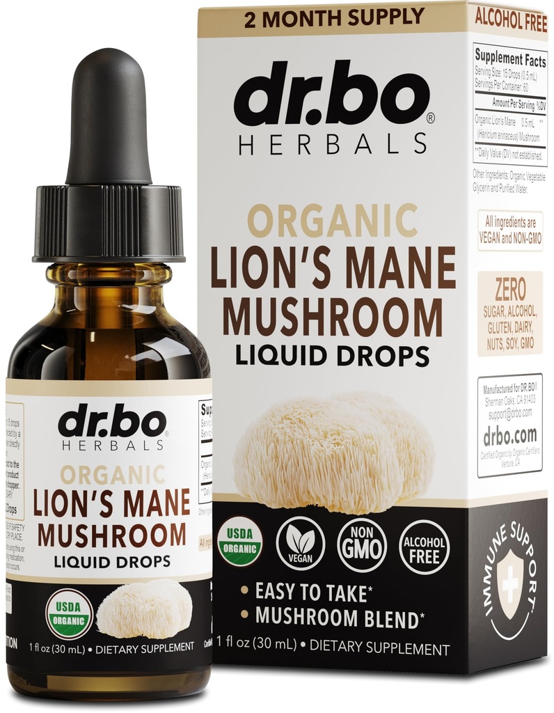 Lions Mane Mushroom Supplement Tropfen - Bio Lion's Mane Mushroom Liquid Tincture for Focus, Fog Brain Health Supplements - Vegan Kräuter Nervine Nootropic Bio Lions Liquid Supplement Extract 1oz