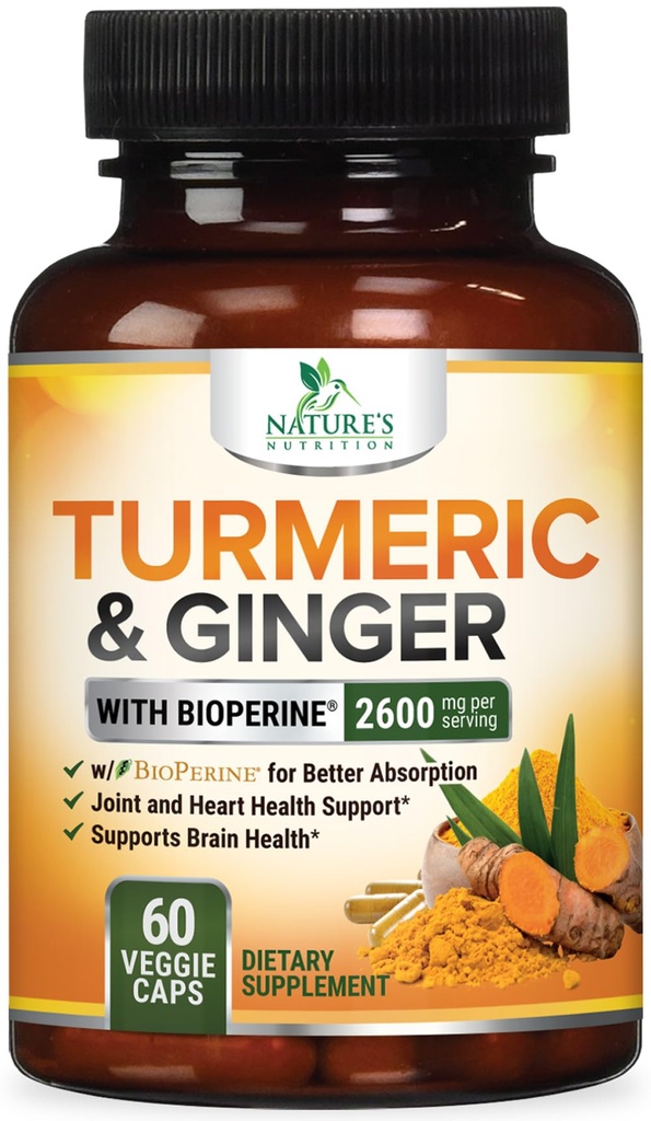 Integratore curcuma curcuma curcuma 2600mg - con Ginger e curcuma organico, estratto di pepe nero BioPerine 95% Curcuminoidi - Supporto avanzato di assorbimento e resistenza extra antiossidante - 60 capsule
