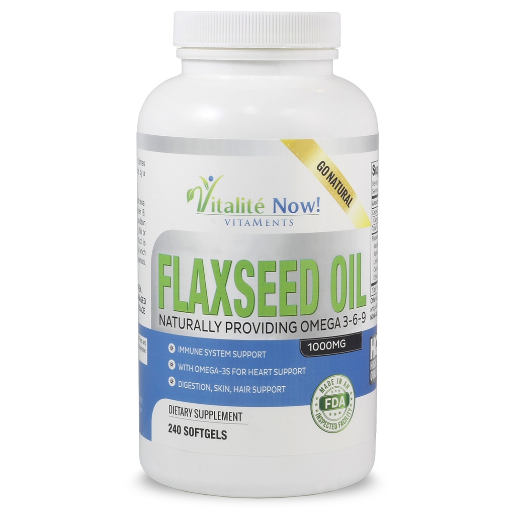 Upsize Best Bio Flaxseed Oil Softgels - 1000mg Premium, Virgin Cold Pressed from Flax Seeds - Hair Skin & Nails Support - Omega 3-6-9 Supplement - 240 Count - Mehr als 8 Monate Versorgung!