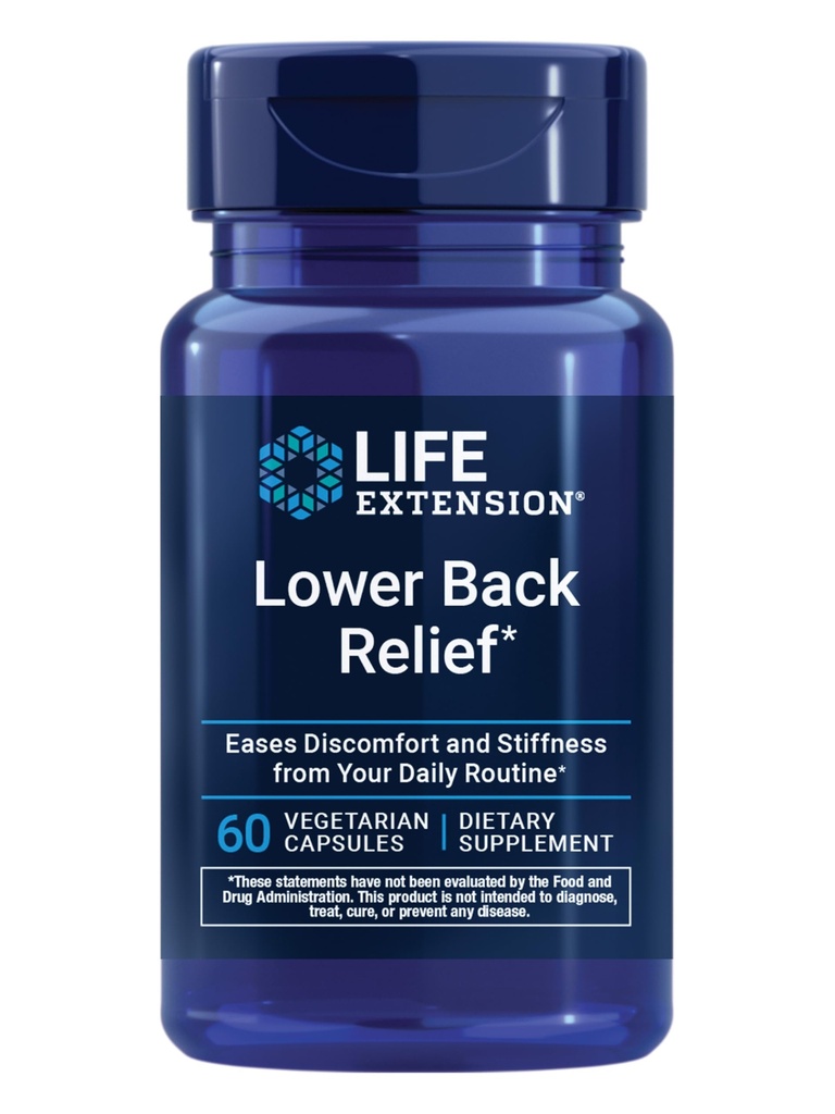 Life Extension Lower Back Relief, Chinese Chaste Tree, Extrait de gingembre, pour gêne du bas du dos et étourdissement occasionnel, non-OGM, sans gluten, végétarien, 60 capsules