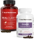 Real Mushrooms RealClarity (60ct) e Chaga (120ct) Capsule Bundle - Mushroom Supplemento per Clarity Mentale, Focus, Salute Digestiva & Supporto Immune - Vegan, Non OGM, Verified Levels of Beta-Glucans