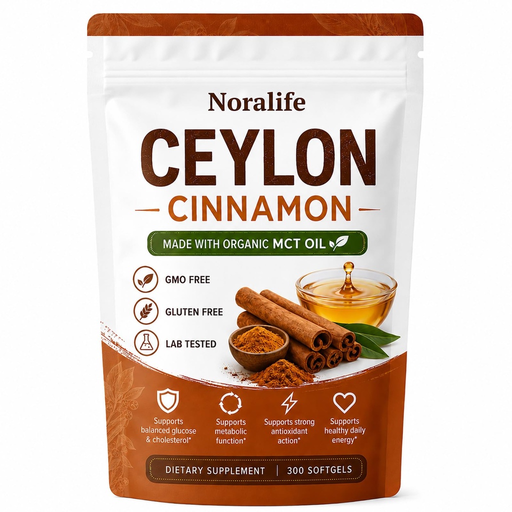 Noralife Ceylon Cinnamon Premium Organic MCT Oil Softgels, 300 Count | Metabolic Support, Antioxidant Support