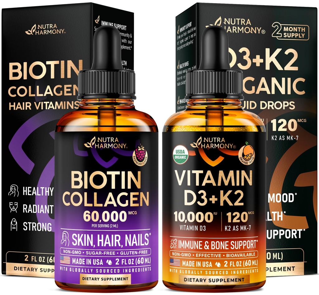 NUTRAHARMONY Liquid Biotin Collagen & Organic Vitamin D3 K2 Drops