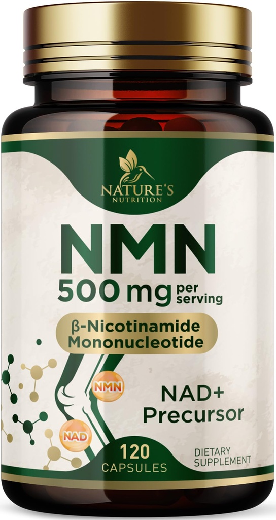 NMN Supplement - β-Nicotinamide Mononucleotide (NMN) 500 mg Per Serving - Pure NMN Formula - NAD+ Precursor Supplement - Cellular Energy & NAD Support - Vegan Capsules - Bottled in USA - 120 Capsules