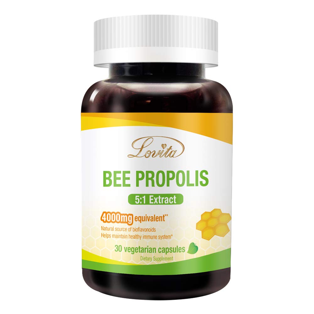 Lovita Propolis Capsule de haute puissance de 5:1 Concentration d'extrait de propolis naturelle de 30 capsules végétariennes (1 mois d'approvisionnement)