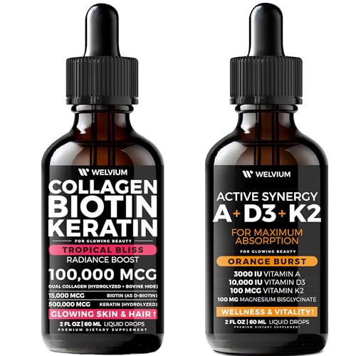 Liquid Biotin Collagen + Vitamin D3 K2 A Drops - Beauty & Immune Support (Liquid Duo)