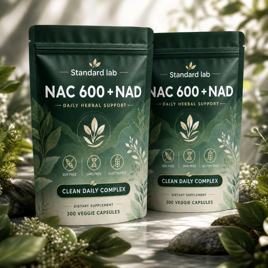 Standard Lab NAC 600mg & NAD+ Daily Complex Capsules, NAC Supplement, Non-GMO, Gluten Free, 300 Softgels (2PCS)