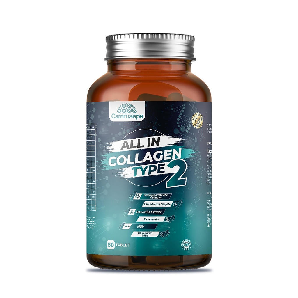 All in Collagen Type 2 Complex - Advanced Joint Support with Glucosamine, Vitamin D3, K2, C & Minerals for Joint Mobility, Bone Strength - 60 Tablets