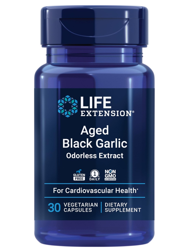 Aglio nero invecchiato, supplemento di supporto per la salute del cuore, supporto per la salute della pressione sanguigna, supporto per la salute del colesterolo, una volta-giorno, senza glutine, vegetariano, non OGM, 30 capsule