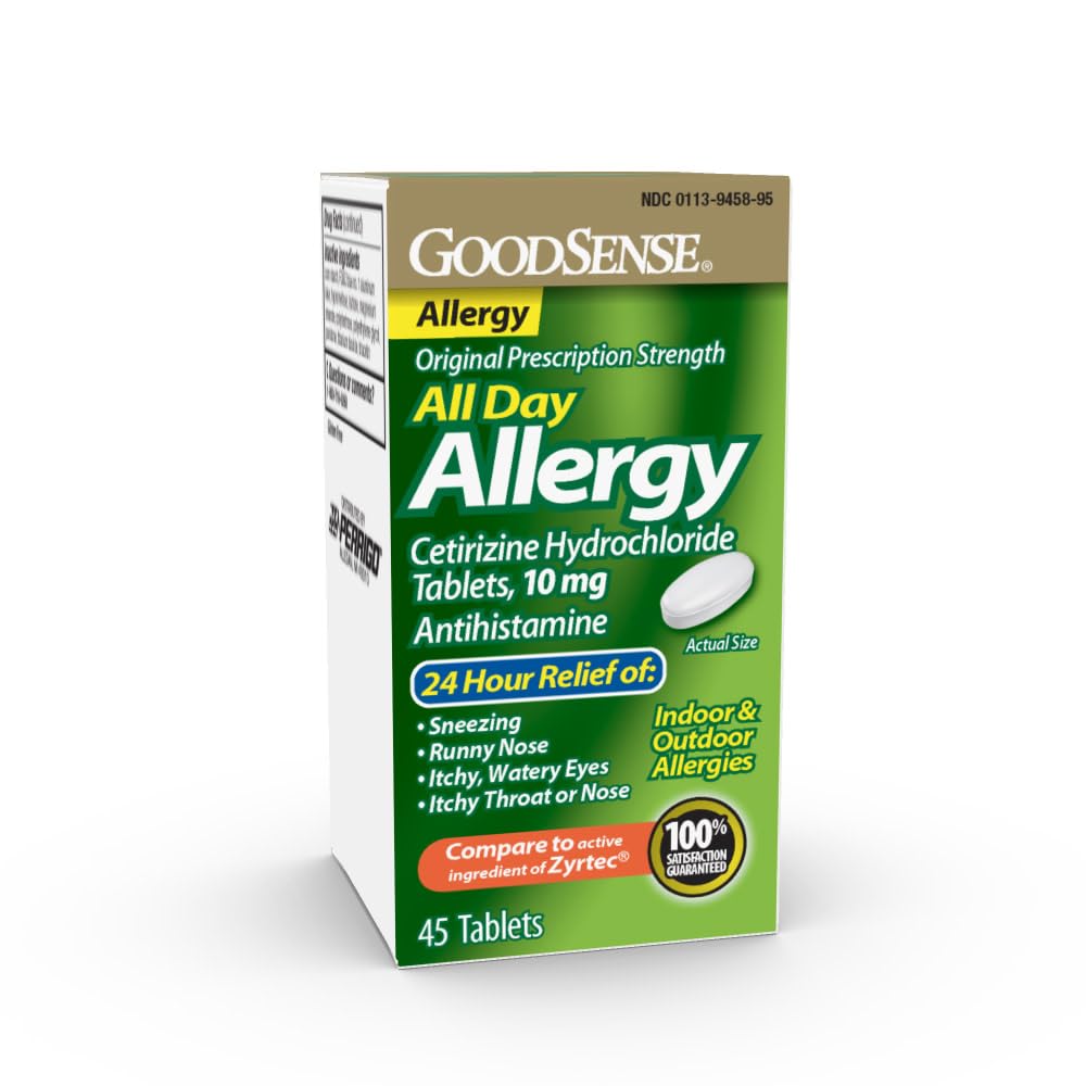 GoodSense All Day Allergy, Cetirizine Hydrochloride Tablets, 10 mg, Antihistamine, 45 Count