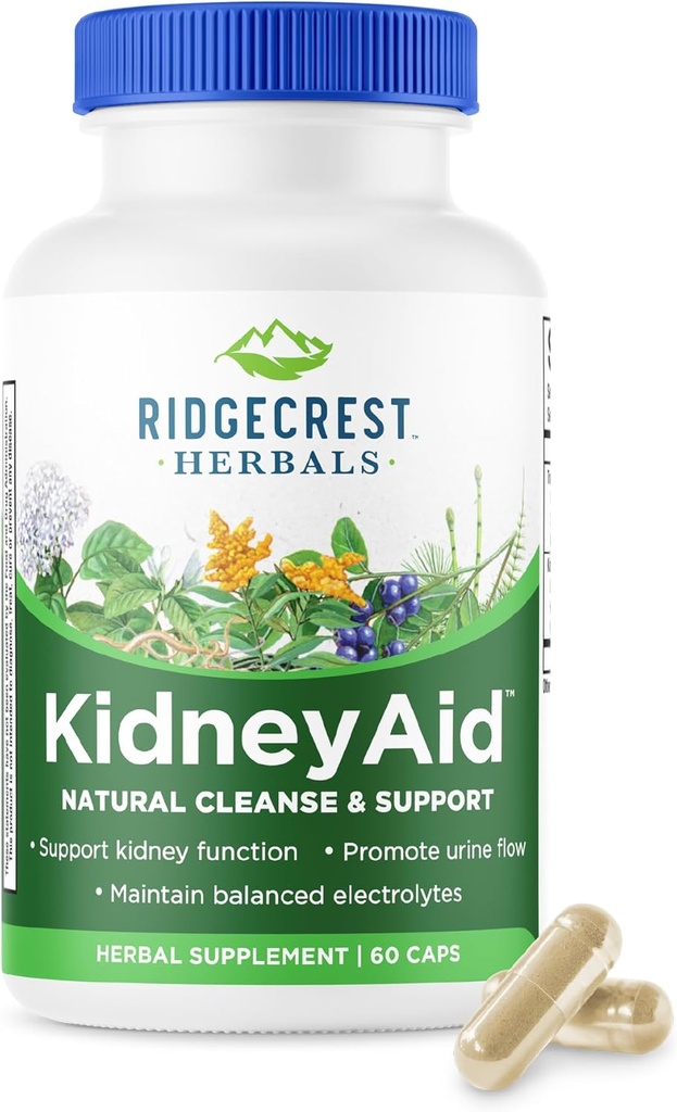Ridgecrest Herbals KidneyAid, Kidney Health Support Supplement, Hydrangea, Pferdeschwanz, Urinary Tract Health Support, Trace Mineral (60 Caps, 30 Serv)