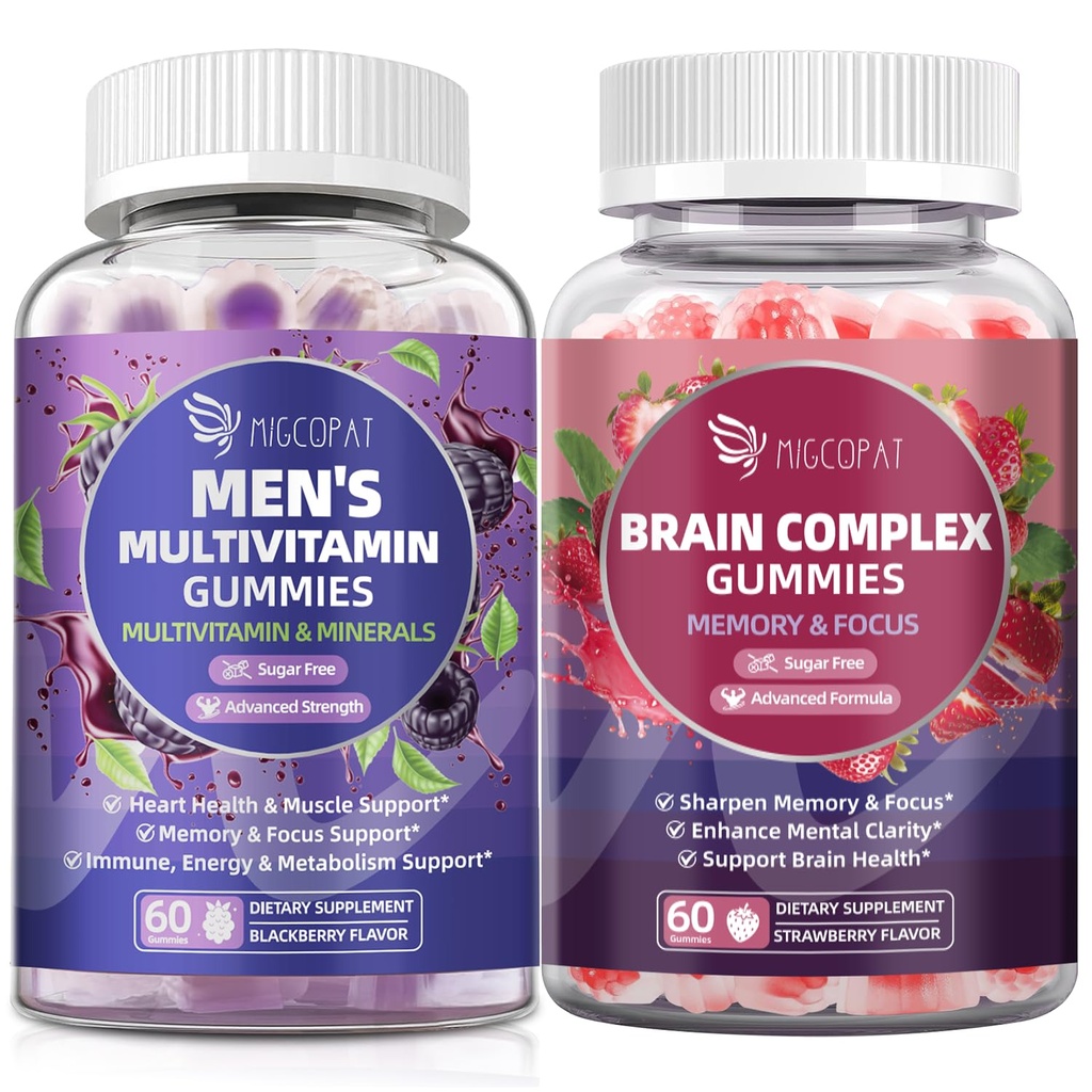 Migcopat Mens Multivitamins Gummies & Brain Gummies Bundle