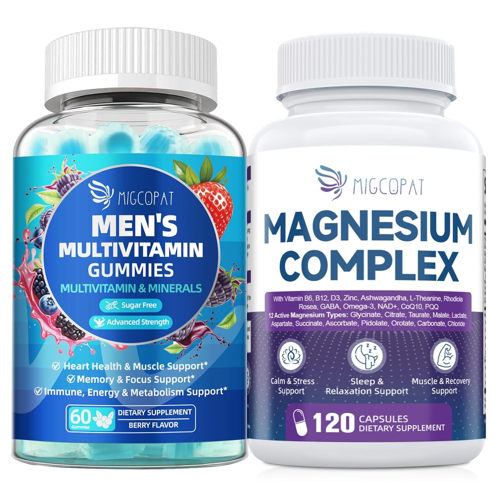 Migcopat Men’s Daily Supplement Bundle (2 Pack) – Multivitamin Gummies & Magnesium Complex