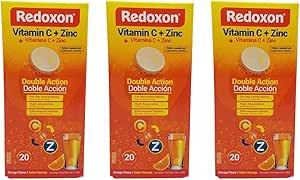 Redoxon Vitamin C Tabletten | Orange Flavor, Effervescent Double Action Supplement von Vitamin C und Zink für Immunsystem Unterstützung, gesünder Lebensstil und Mehr Energie; 3-Pack von 20 Tabletten