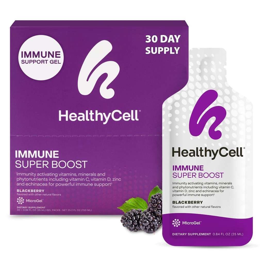 Healthycell Immune Super Boost Daily Liquid Supplement - Immununterstützungsergänzung für Erwachsene mit Echinacea, Elderberry, Vitamin C, Vitamin D, Calcium & Zink - 30 Gel Packs