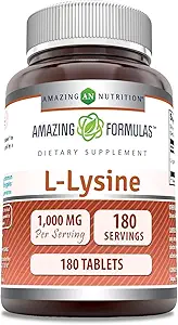 Erstaunliche Formeln L-Lysine Amino Supplement | 1000 Mg Pro Servieren | 180 Tabletten | Non-GMO | Gluten-Free | Made in USA