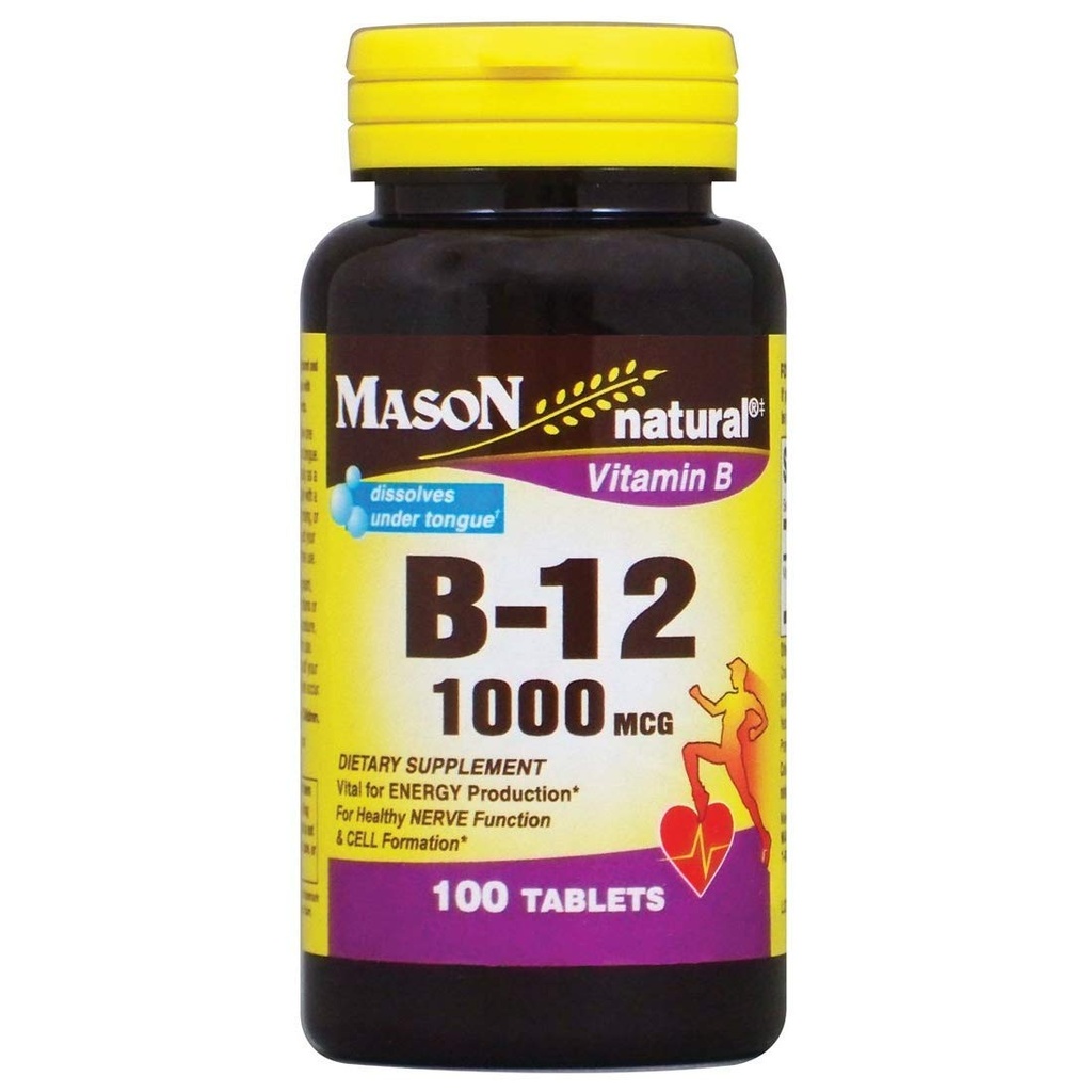 Mason Natural Vitamin B-12, 1000mcg, 100 Tablets Per Bottle (Pack of 4)