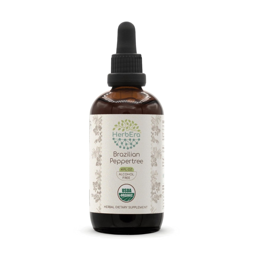 HerbEra Brazilian Peppertree B120 USDA Organic Tincture | Alcohol-Free Extract, High-Potency Herbal Drops | Certified Organic Brazilian Peppertree (Schinus terebinthifolius) Dried Fruit (4 oz)