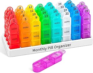 Daviky Monatliche Pille Organizer 3 Mal pro Tag, 30 Tage Pille Organizer mit kleine Pille Box, ein Monat Medizin Organizer, 31 Tage Pille Fall Pille Behälter Vitamin, Ergänzung und Medikamente zu halten