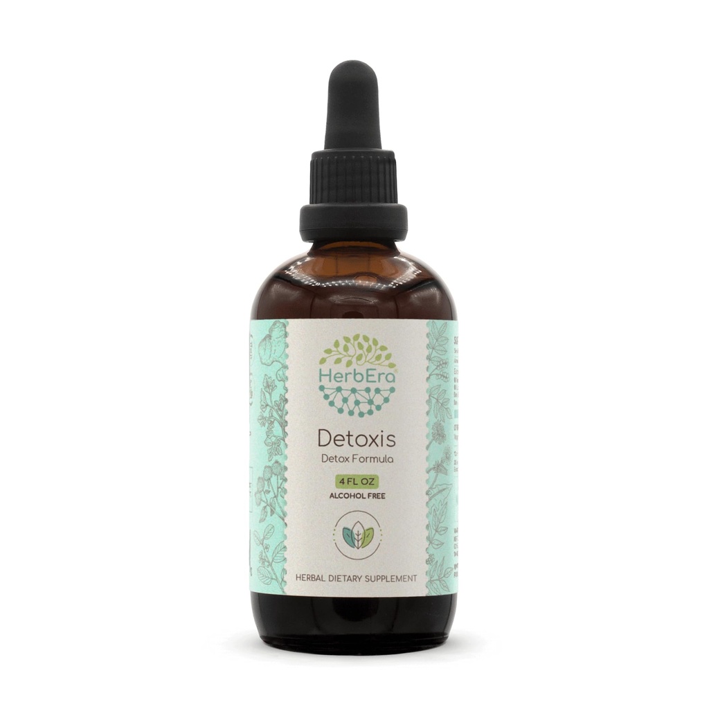 HerbEra Detoxis B120 Alcohol-Free Extract Tincture: Burdock, Cilantro Leaf, Dandelion Leaf and Root, Turmeric, Oregon Grape, Cascara Sagrada Bark; Wildcrafted: Prickly Ash Bark. Detox Formula 4 Fl Oz
