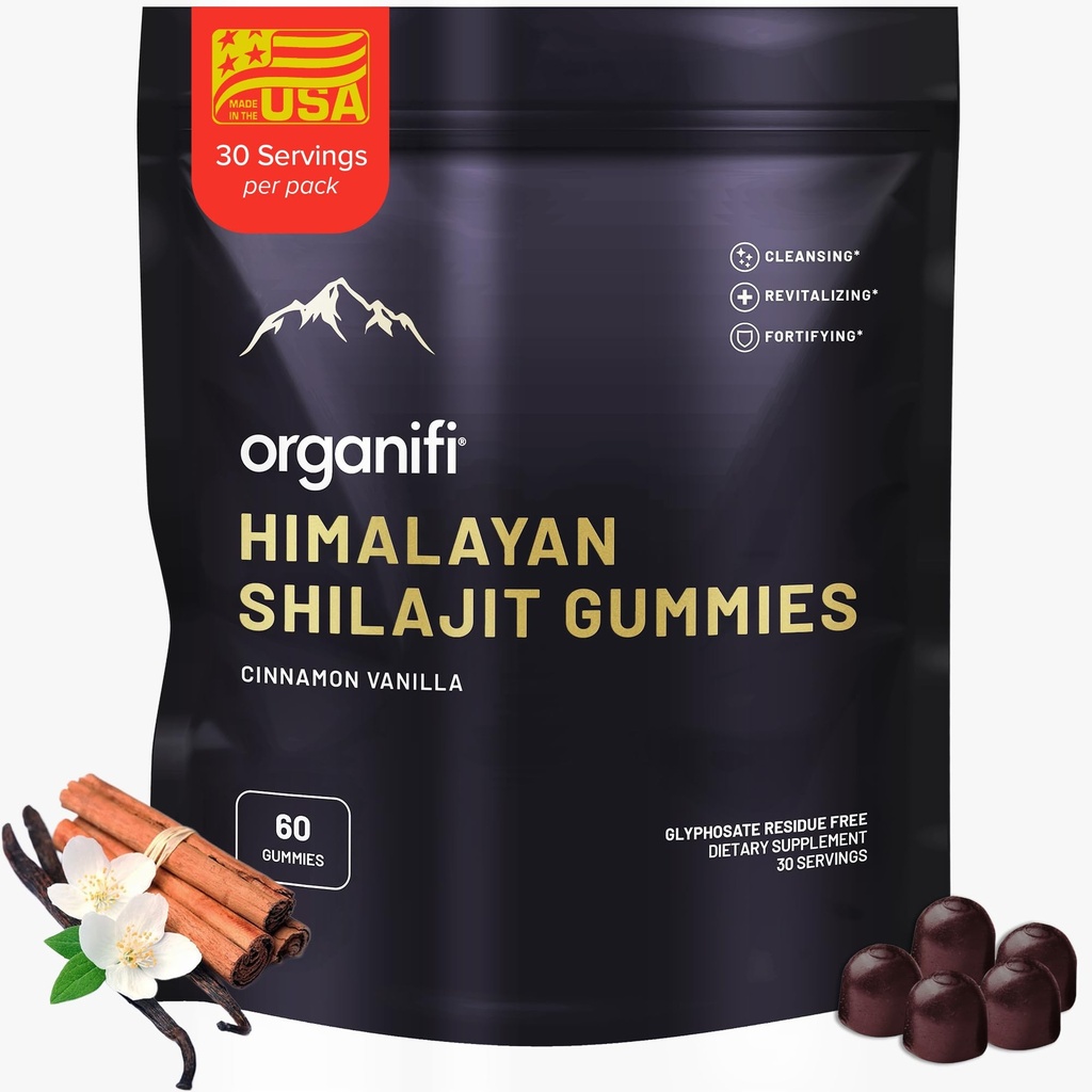 Organifi Shilajit Gummies - Himalayan Shilajit für Männer und Frauen mit PrimaVie Shilajit, 40-Plus Trace Minerals, und mehr - Hormon Balancer, Boosts Cellular Energy, Beats Fatigue, und mehr, 60 Count