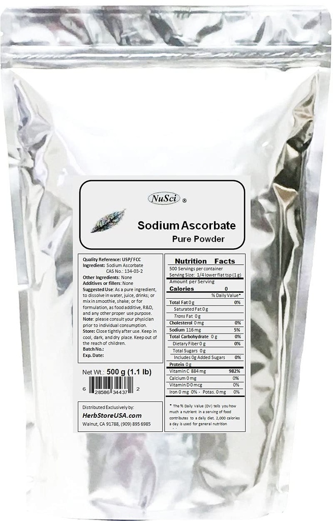 Sodium Ascorbate Pure Powder 500g (1.1lb, 17.6oz) VC-Na Buffered Vitamin C