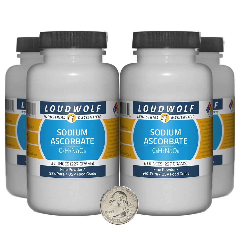Sodium Ascorbate / 2 Pounds / 4 Bottles / 99% Pure USP Food Grade/Fine Powder