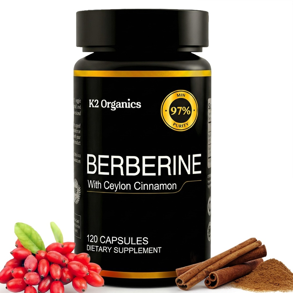 Berberine mit Ceylon Cinnamon 1200mg – 97% Reinheit- Non-GMO, Glutenfrei, Lab-geprüft Vegan Berberine Supplement (120 Count)
