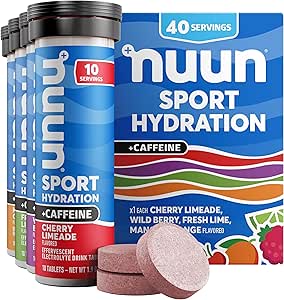 Nuun Sport Elektrolyt Tabletten mit Koffein aus Grüner Tee-Extrakt, Magnesium, Calcium, Kalium, Chloride & Natrium, Gluten Free & Vegan, Gemischte Aromen, 4 Packung (40 Portionen insgesamt)