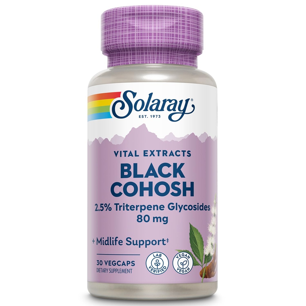 SOLARAY Black Cohosh Root Extract 80 mg | One Daily Womens Health & Menopause Support Supplemento | Non-GMO, Vegan & Lab verificato | 30 VegCaps