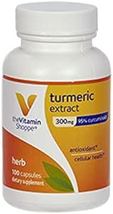 Der Vitamin Shoppe Turmeric Extract 300mg, Standardisierte Kräuter, die zelluläre Gesundheit und liefert Antioxidantien Vorteile mit 95% Curcumin und 65mg Calcium (100 Kapseln)