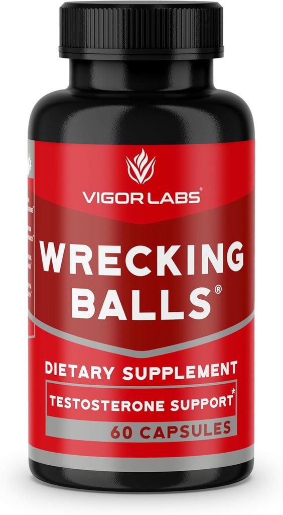 Vigor Labs Wrecking Balls (60 Capsules), soutient la production naturelle d'hormones masculines essentielles par votre corps pour soutenir Fuller Drive, la vitalité masculine et l'endurance accrue. (Fabriqué aux États-Unis)