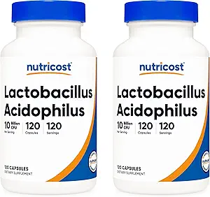 Nutricost Lactobacillus Acidophilus 10 Billion CFU, 120 Veggie Kapseln - Probiotic (2 Flaschen)