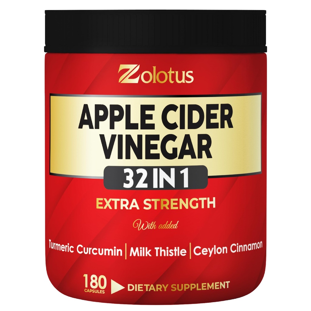 Zolotus 32in1 Apfel Apfelessig Kapseln mit Kurkuma, Zimt, Milchdistel, Elderberry, Quercetin &amp; Mehr für Unterstützt Verdauung, Immun - 180 Kapseln