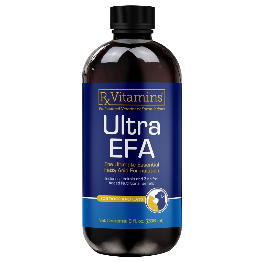 Rx Vitamins Ultra EFA Omega 3 Fischöl für Hunde & Katzen - fördert Herz, Gehirn und Gelenke Gesundheit mit Vitamin E, Biotin und Zink - Flüssiges Fischöl für Itch Relief, Hundeschuppe, Fleischgesundheit - 8 oz