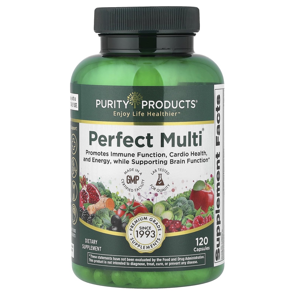Purity Products Perfect Multi - Multivitamines emballées avec des vitamines, des minéraux et des phytonutriments - 60 nutriments percutants - Soutien à une immunité saine, niveaux d'énergie normaux - 120 capsules (1)