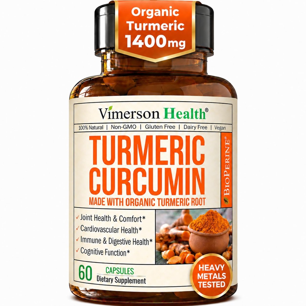 Kurkuma Ergänzung mit schwarzem Pfeffer Extrakt - Hohe Potenz Organische Kurkuma 1400mg & 95% Curcuminoide für Joint & Digestive Health - Joint Support Supplement - 60 Vegan Curcuma Kapseln